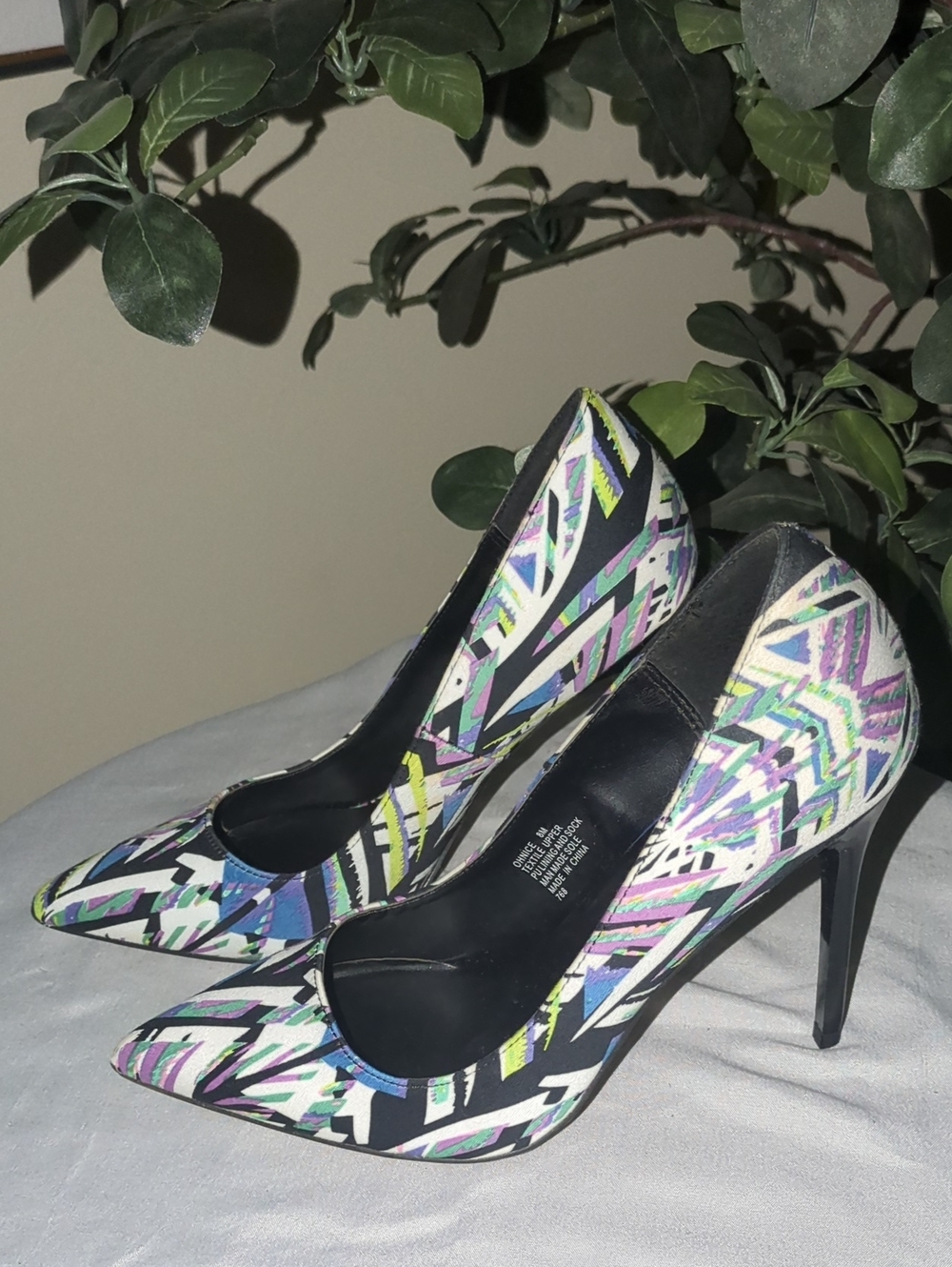Madden Girl Ohnice Multicolor Abstract Pointed-Toe Heels